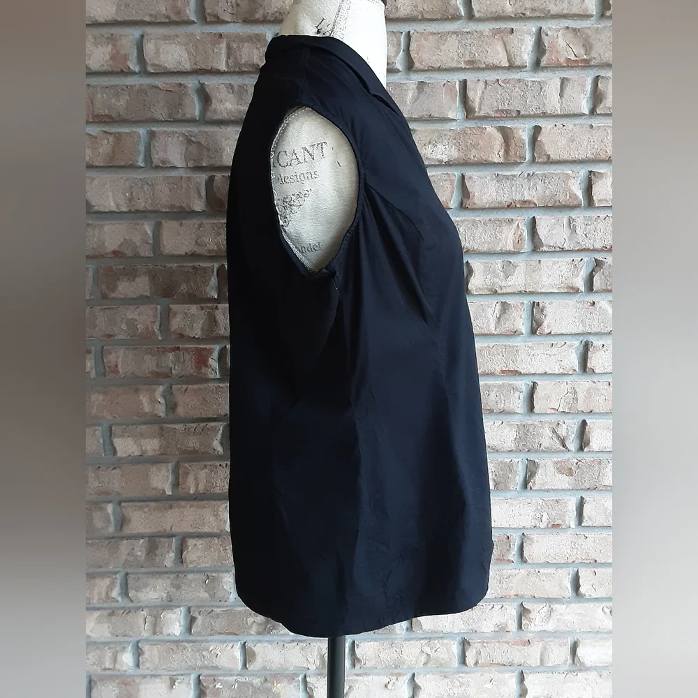 Ming Wang Black Sleeveless Zip Front Cotton Blend Top - Picture 3 of 7